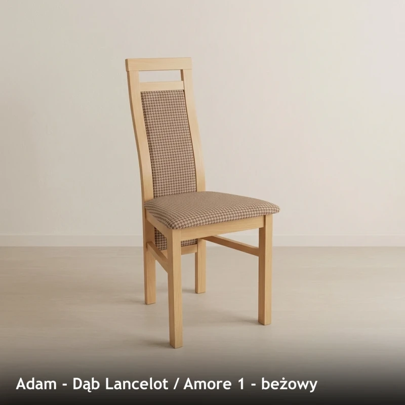 Krzesło tapicerowane ADAM - Dąb Lancelot, Amore 1, beżowy