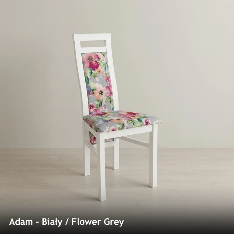 Krzesło tapicerowane ADAM - Biały, Flower Grey