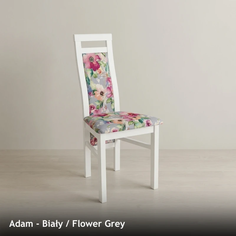 Krzesło tapicerowane ADAM - Biały, Flower Grey