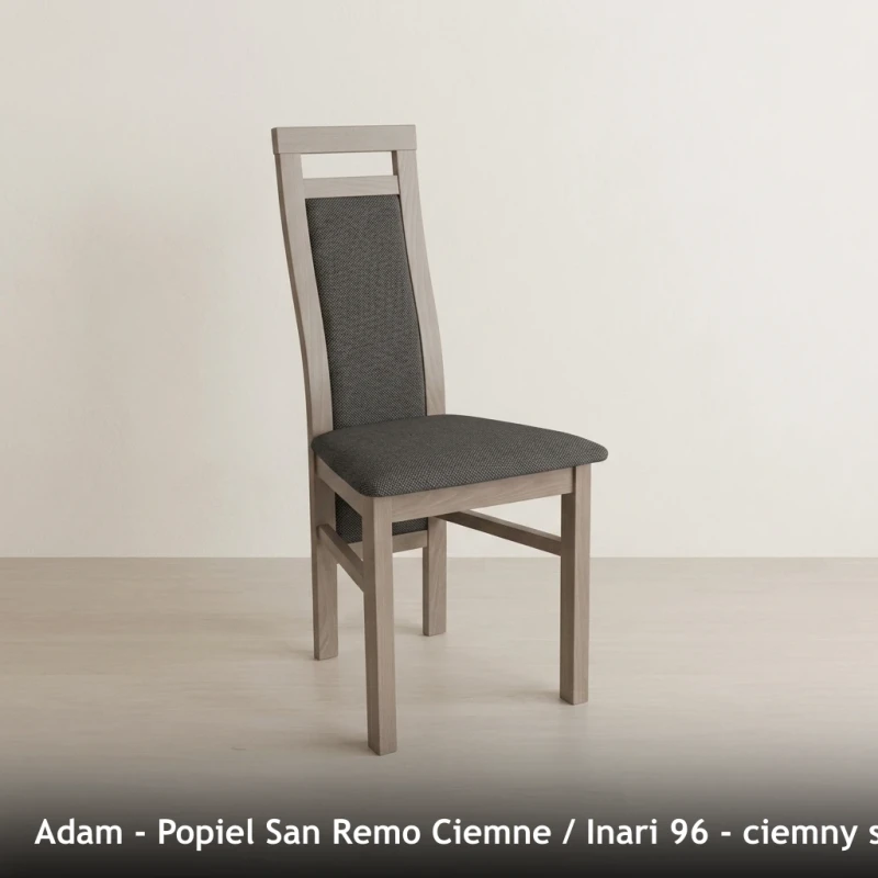 Krzesło tapicerowane ADAM - Popiel San Remo Ciemne, Inari 96, ciemny szary