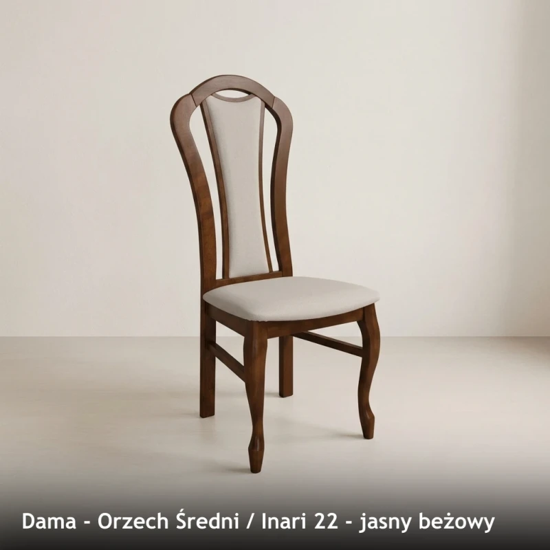 Krzesło tapicerowane DAMA - Orzech Średni, Inari 22, jasny beżowy