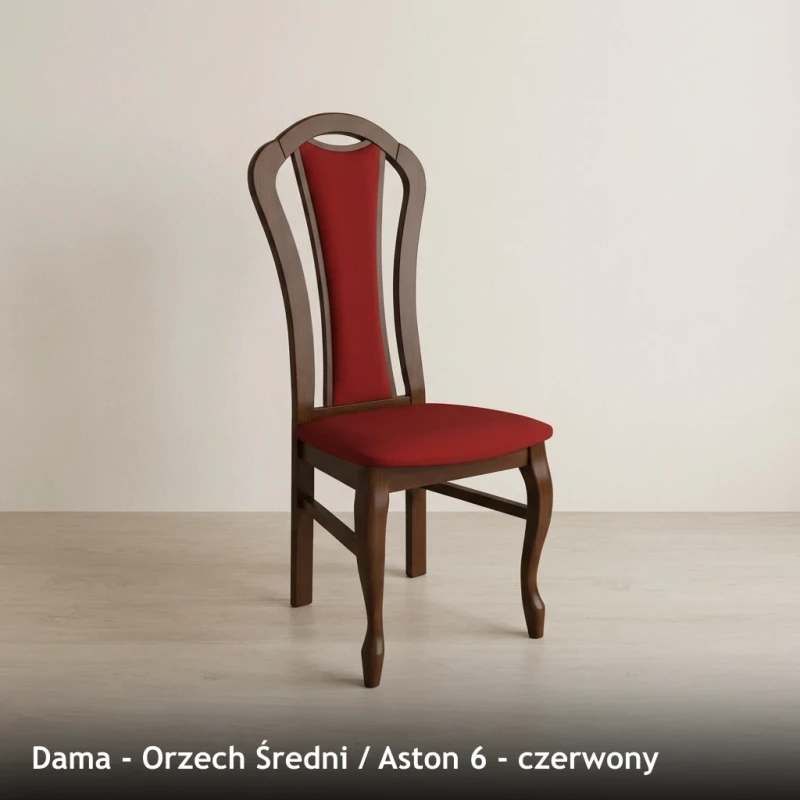 Krzesło tapicerowane DAMA - Orzech Średni, Aston 6, czerwony