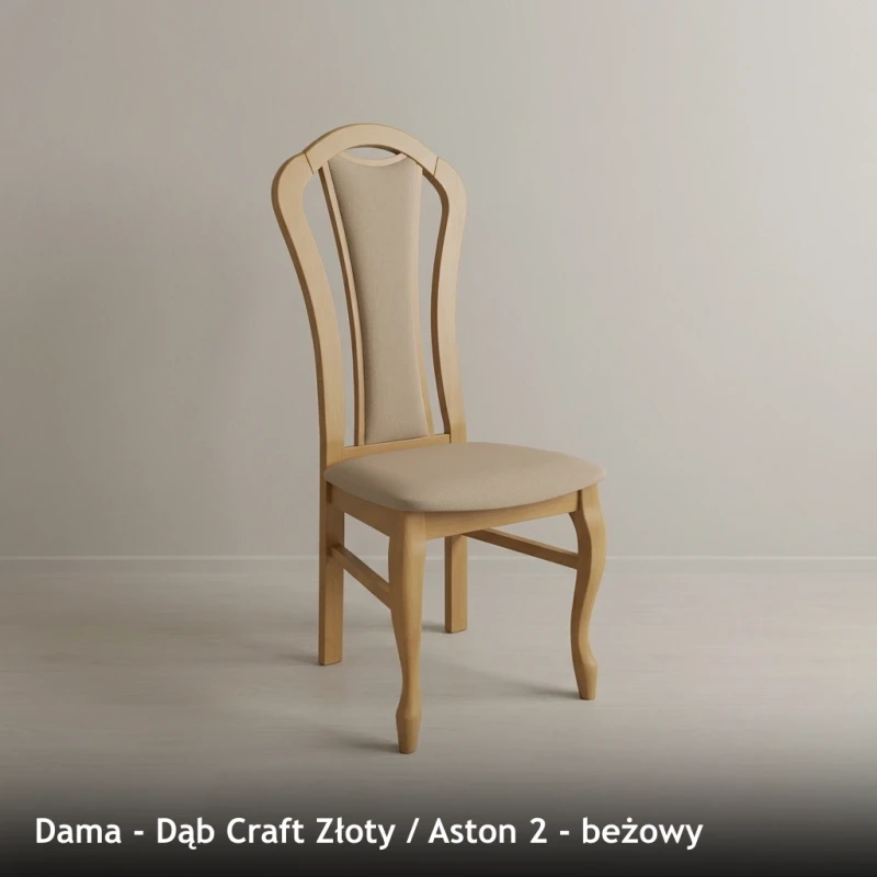 Krzesło tapicerowane DAMA - Dąb Craft Złoty, Aston 2, beżowy