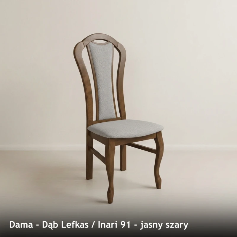 Krzesło tapicerowane DAMA - Dąb Lefkas, Inari 91, jasny szary