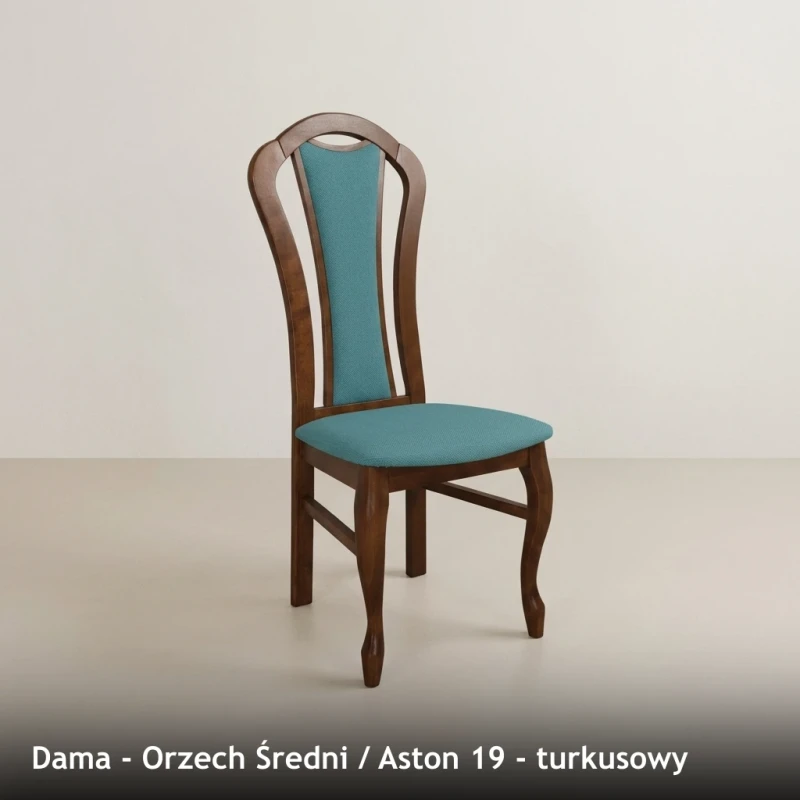 Krzesło tapicerowane DAMA - Orzech Średni, Aston 19, turkusowy