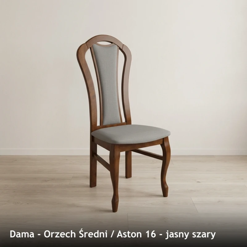 Krzesło tapicerowane DAMA - Orzech Średni, Aston 16, jasny szary