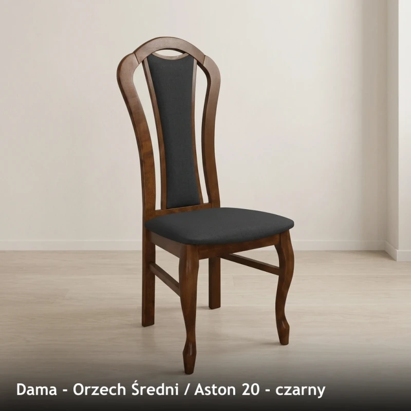 Krzesło tapicerowane DAMA - Orzech Średni, Aston 20, czarny