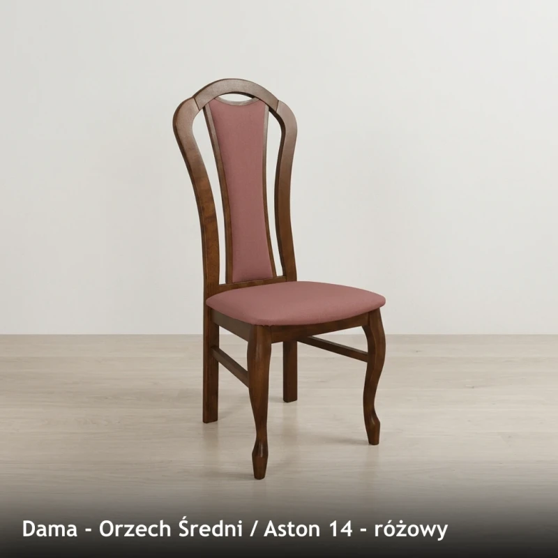 Krzesło tapicerowane DAMA - Orzech Średni, Aston 14, różowy