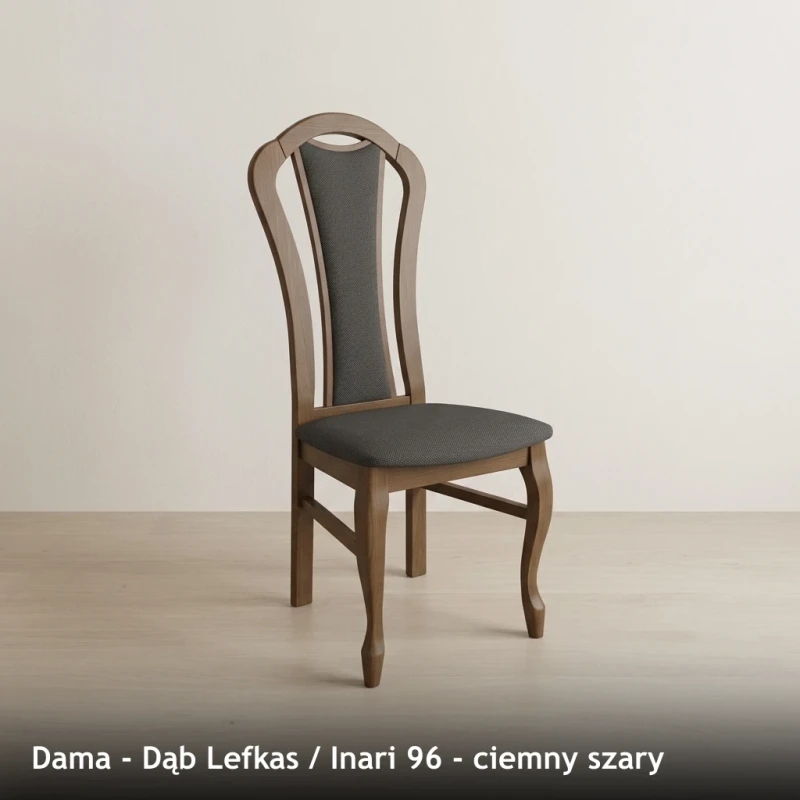 Krzesło tapicerowane DAMA - Dąb Lefkas, Inari 96, ciemny szary