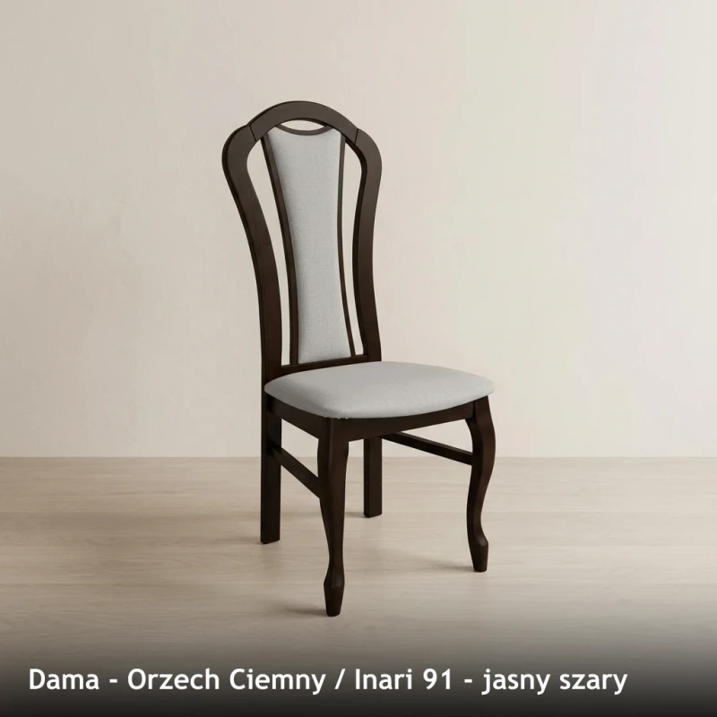 Krzesło tapicerowane DAMA - Orzech Ciemny, Inari 91, jasny szary