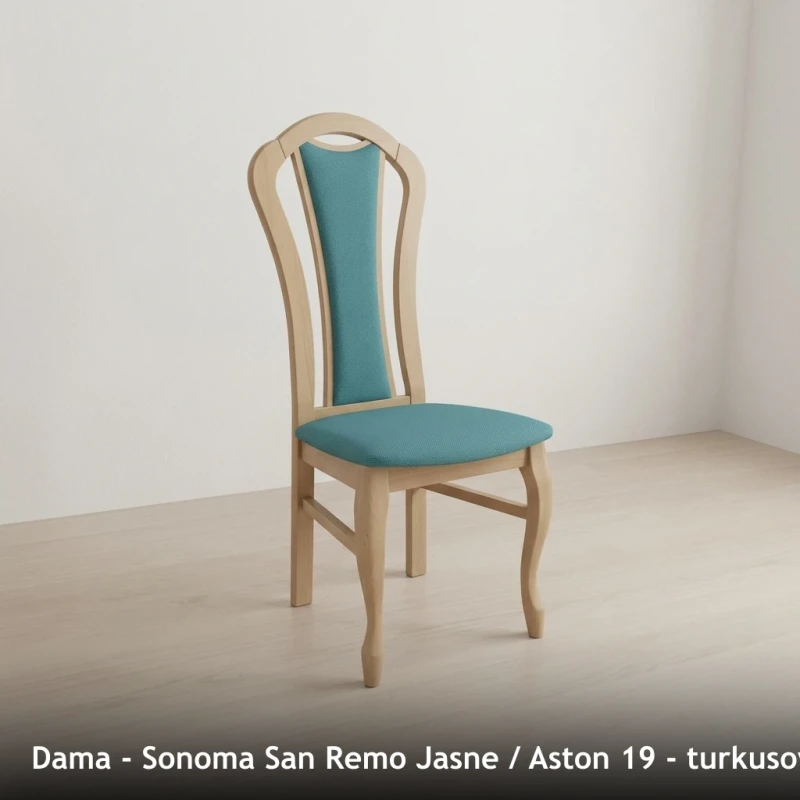 Krzesło tapicerowane DAMA - Sonoma San Remo Jasne, Aston 19, turkusowy