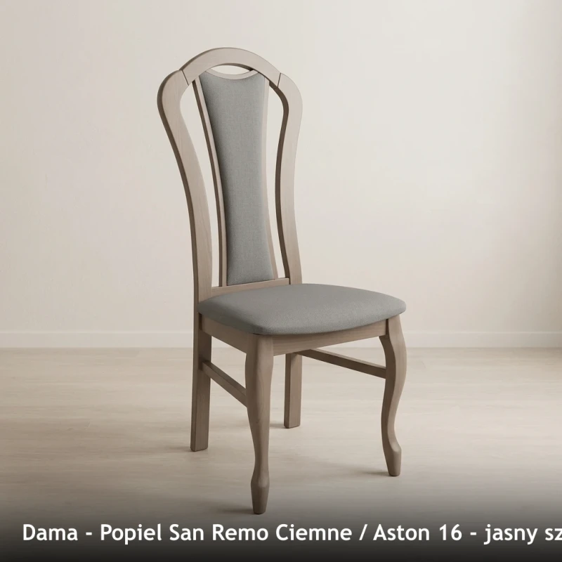 Krzesło tapicerowane DAMA - Popiel San Remo Ciemne, Aston 16, jasny szary