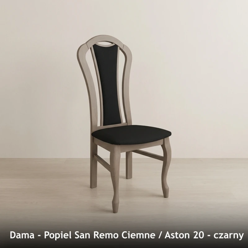 Krzesło tapicerowane DAMA - Popiel San Remo Ciemne, Aston 20, czarny