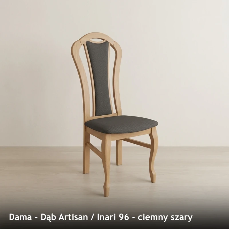 Krzesło tapicerowane DAMA - Dąb Artisan, Inari 96, ciemny szary