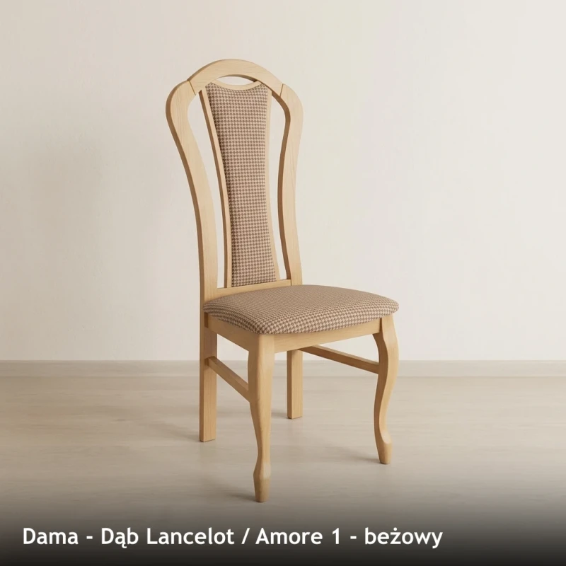 Krzesło tapicerowane DAMA - Dąb Lancelot, Amore 1, beżowy