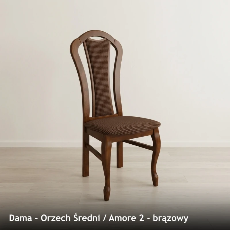 Krzesło tapicerowane DAMA - Orzech Średni, Amore 2, brązowy