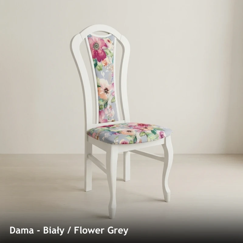 Krzesło tapicerowane DAMA - Biały, Flower Grey