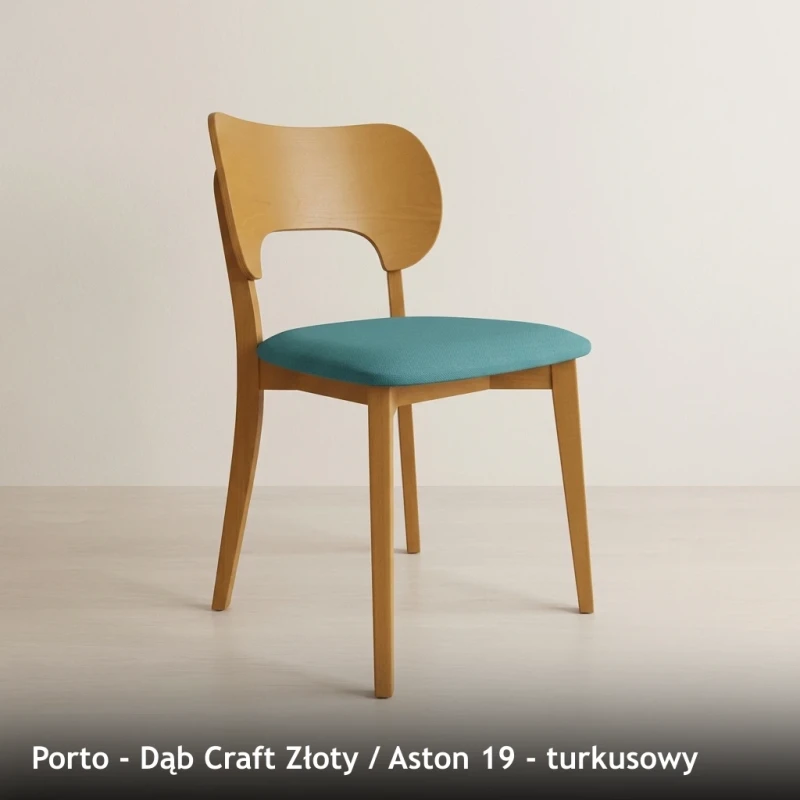 Krzesło drewniane PORTO - Dąb Craft Złoty, Aston 19, turkusowy