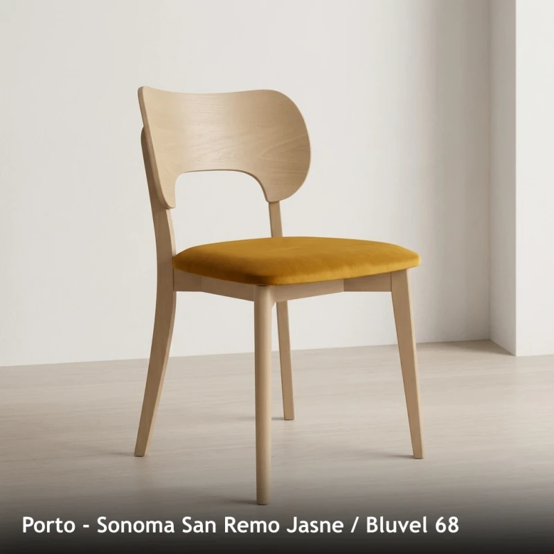 Krzesło drewniane PORTO - Sonoma San Remo Jasne, Bluvel 68