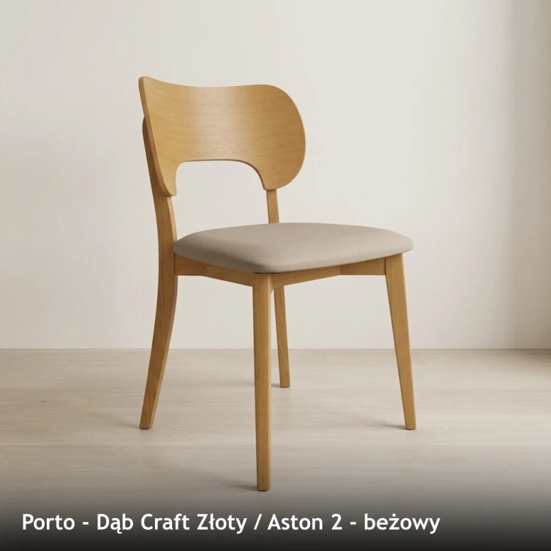 Krzesło drewniane PORTO - Dąb Craft Złoty, Aston 2, beżowy