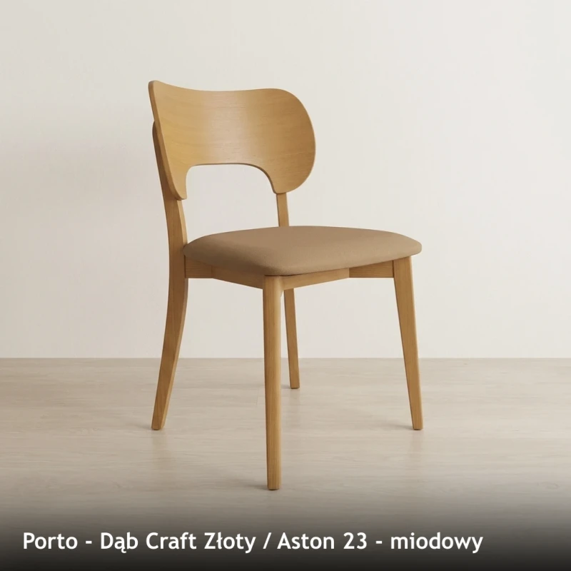 Krzesło drewniane PORTO - Dąb Craft Złoty, Aston 23, miodowy