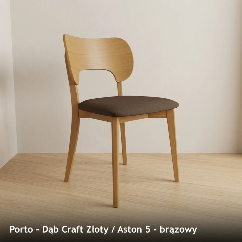 Krzesło drewniane PORTO - Dąb Craft Złoty, Aston 5, brązowy