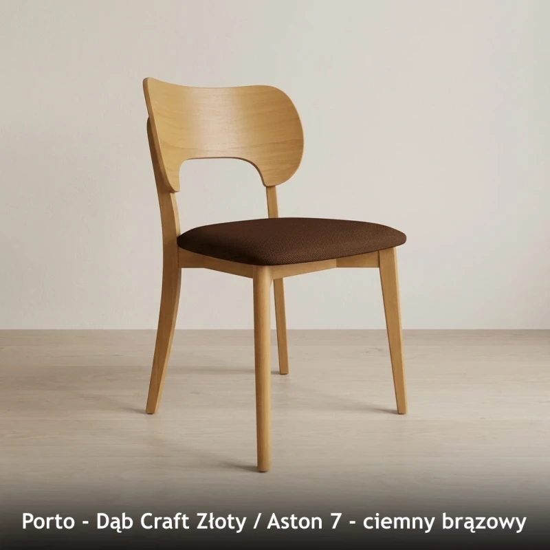 Krzesło drewniane PORTO - Dąb Craft Złoty, Aston 7, ciemny brązowy