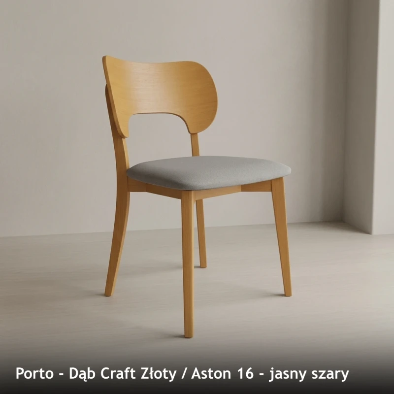 Krzesło drewniane PORTO - Dąb Craft Złoty, Aston 16, jasny szary