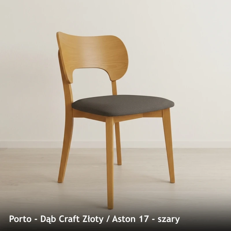Krzesło drewniane PORTO - Dąb Craft Złoty, Aston 17, szary