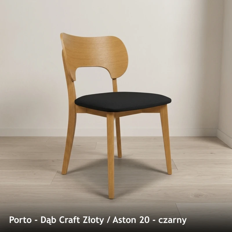 Krzesło drewniane PORTO - Dąb Craft Złoty, Aston 20, czarny