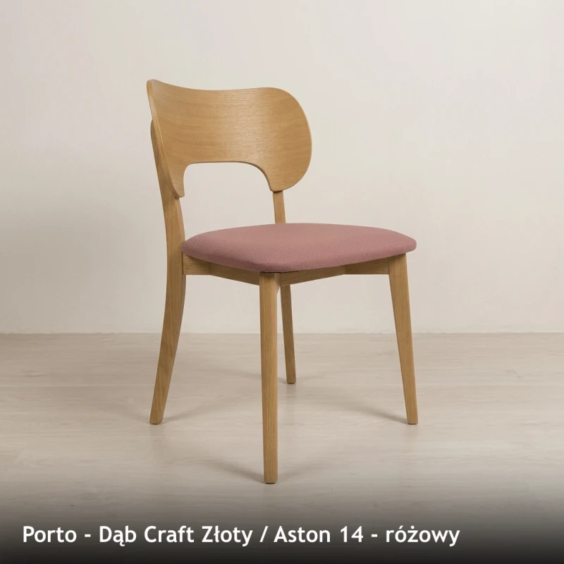 Krzesło drewniane PORTO - Dąb Craft Złoty, Aston 14, różowy