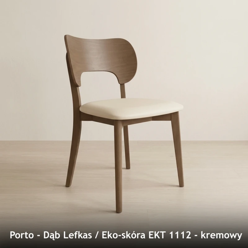 Krzesło drewniane PORTO - Dąb Lefkas, Eko-skóra EKT 1112, kremowy