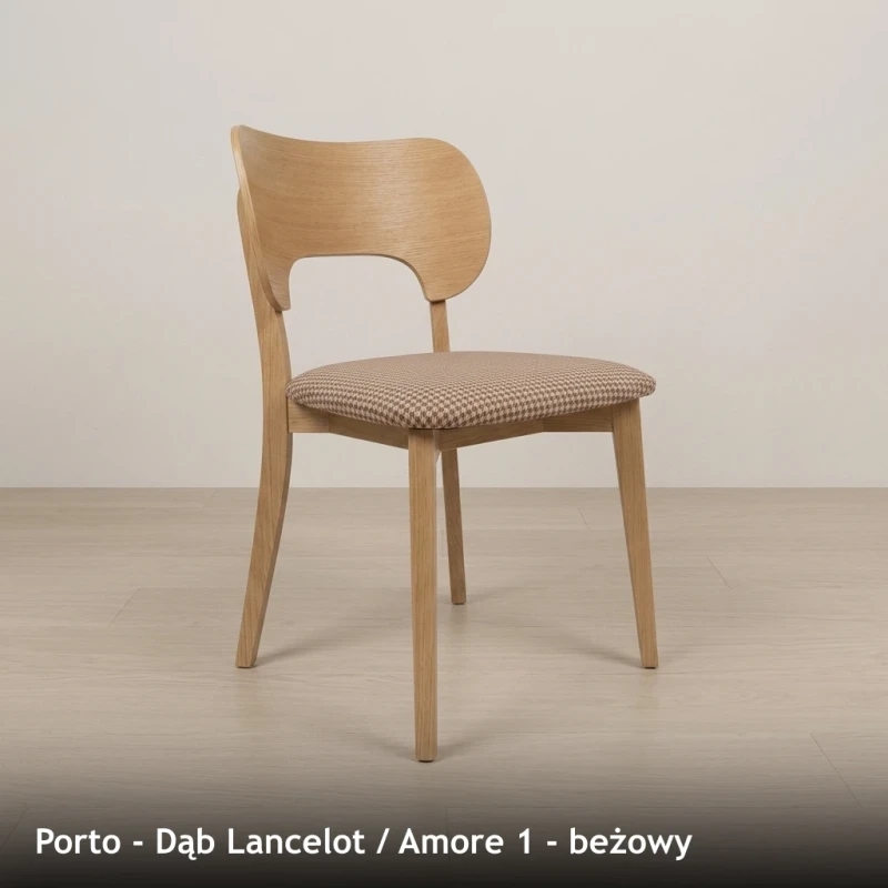 Krzesło drewniane PORTO - Dąb Lancelot, Amore 1, beżowy