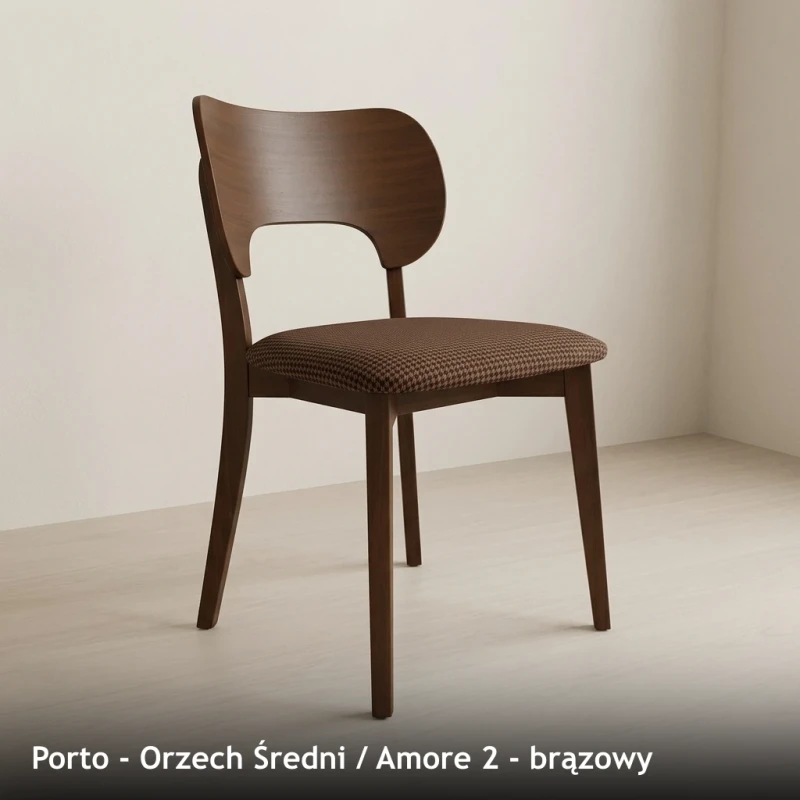Krzesło drewniane PORTO - Orzech Średni, Amore 2, brązowy