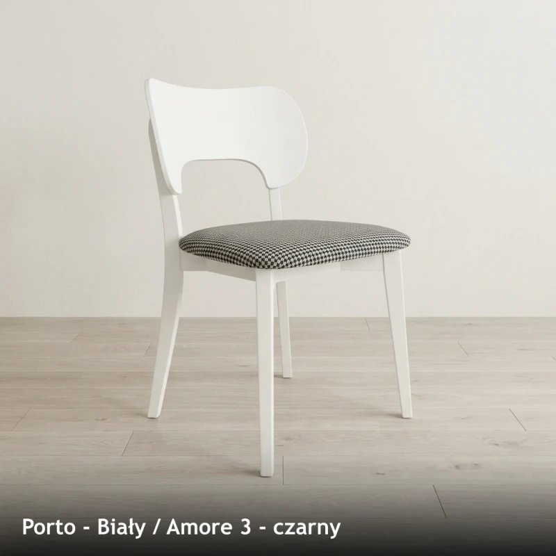 Krzesło drewniane PORTO - Biały, Amore 3, czarny