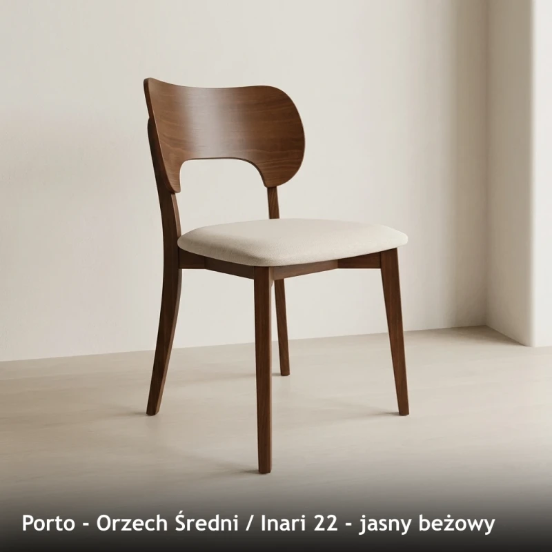 Krzesło drewniane PORTO - Orzech Średni, Inari 22, jasny beżowy