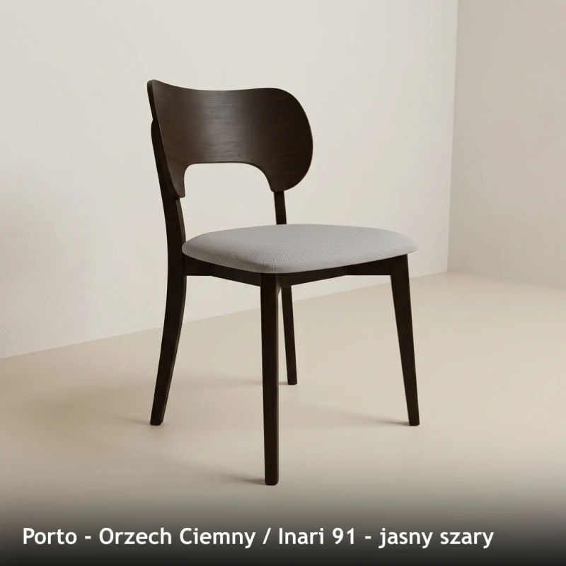 Krzesło drewniane PORTO - Orzech Ciemny, Inari 91, jasny szary
