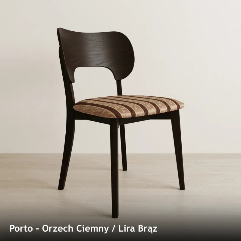 Krzesło drewniane PORTO - Orzech Ciemny, Lira Brąz