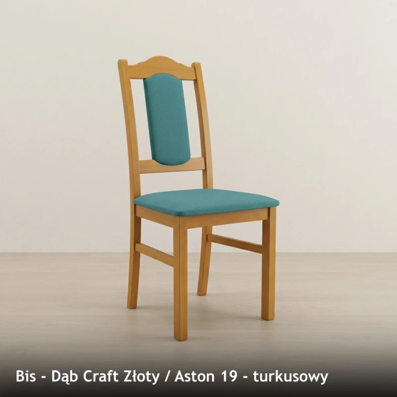 Krzesło tapicerowane BIS - Dąb Craft Złoty, Aston 19, turkusowy