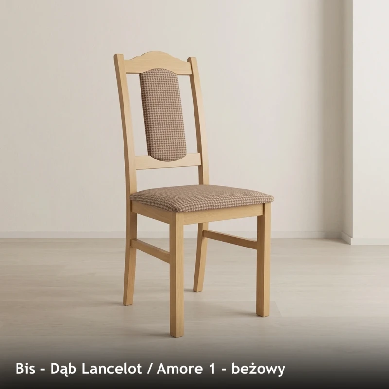 Krzesło tapicerowane BIS - Dąb Lancelot, Amore 1, beżowy