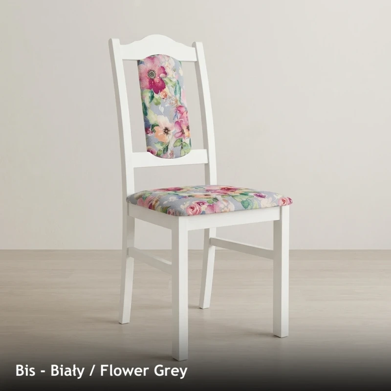 Krzesło tapicerowane BIS - Biały, Flower Grey