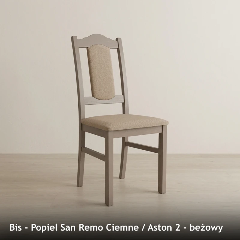 Krzesło tapicerowane BIS - Popiel San Remo Ciemne, Aston 2, beżowy