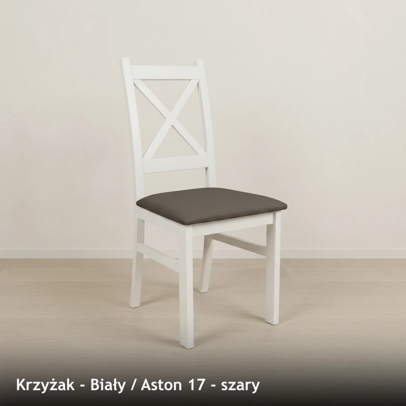 Krzesło drewniane KRZYŻAK - Biały, Aston 17, szary