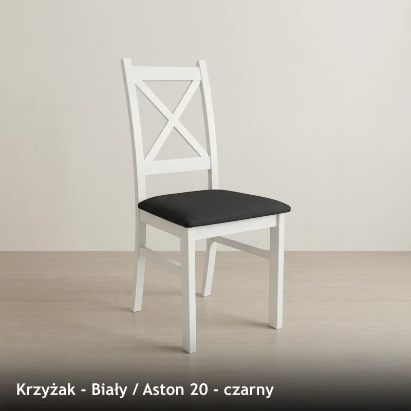 Krzesło drewniane KRZYŻAK - Biały, Aston 20, czarny