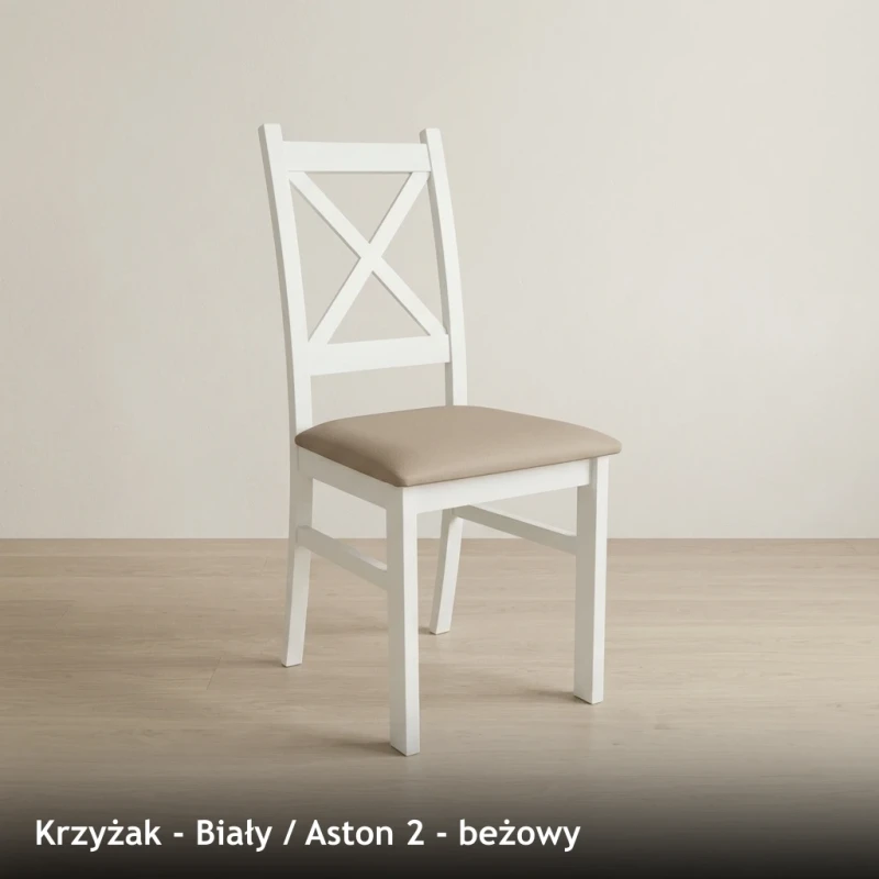 Krzesło drewniane KRZYŻAK - Biały, Aston 2, beżowy