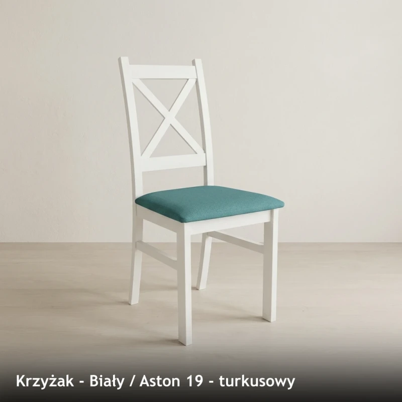 Krzesło drewniane KRZYŻAK - Biały, Aston 19, turkusowy