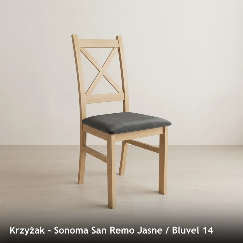 Krzesło drewniane KRZYŻAK - Sonoma San Remo Jasne, Bluvel 14