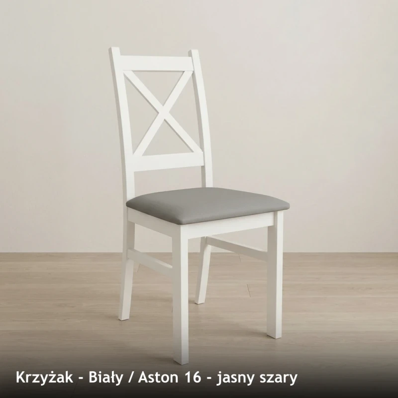 Krzesło drewniane KRZYŻAK - Biały, Aston 16, jasny szary