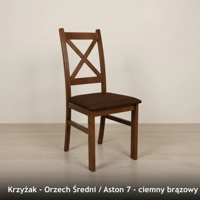 Krzesło drewniane KRZYŻAK - Orzech Średni, Aston 7, ciemny brązowy