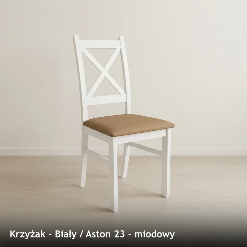 Krzesło drewniane KRZYŻAK - Biały, Aston 23, miodowy